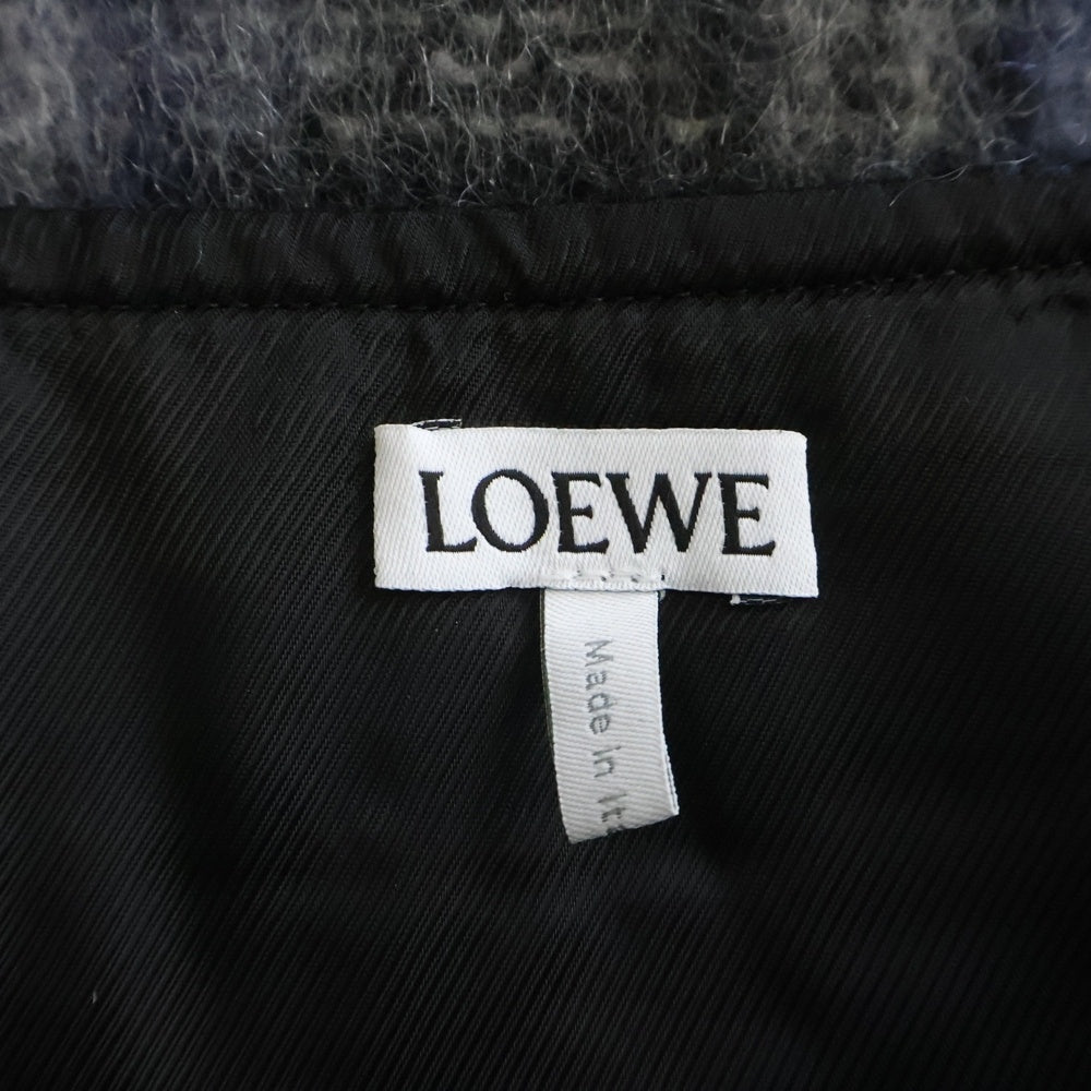 LOEWE(ロエベ) モヘヤ&ウール チェック柄 ミニ ラップスカート ネイビー レディース S540Y08XC0