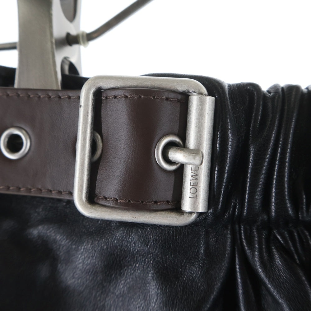 LOEWE(ロエベ) ベルテッドスカート ウエストゴム レザー ベルト装飾 ブラック レディース S540Y29L32