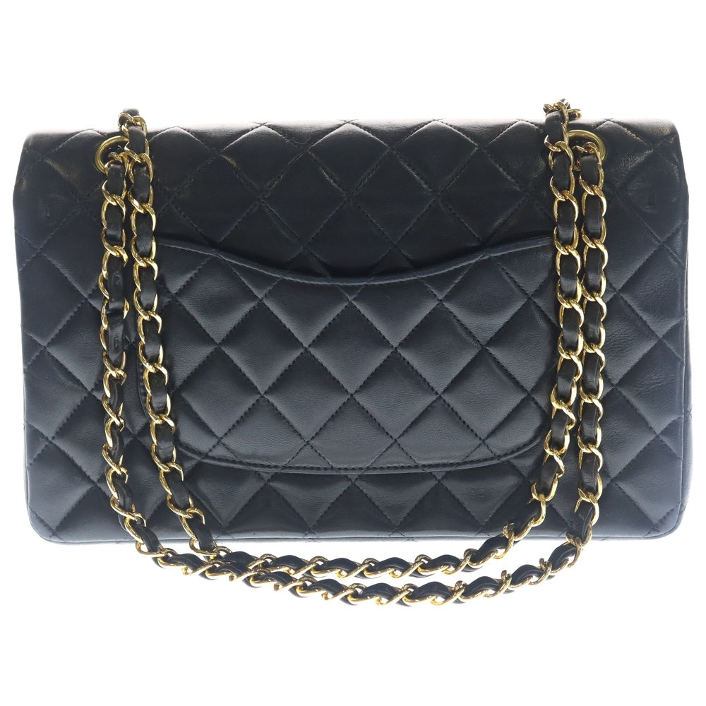 CHANEL(シャネル) マトラッセ25 ダブルフラップ ダブルチェーン ショルダーバッグ ブラック ラムスキン ゴールド金具 レディース