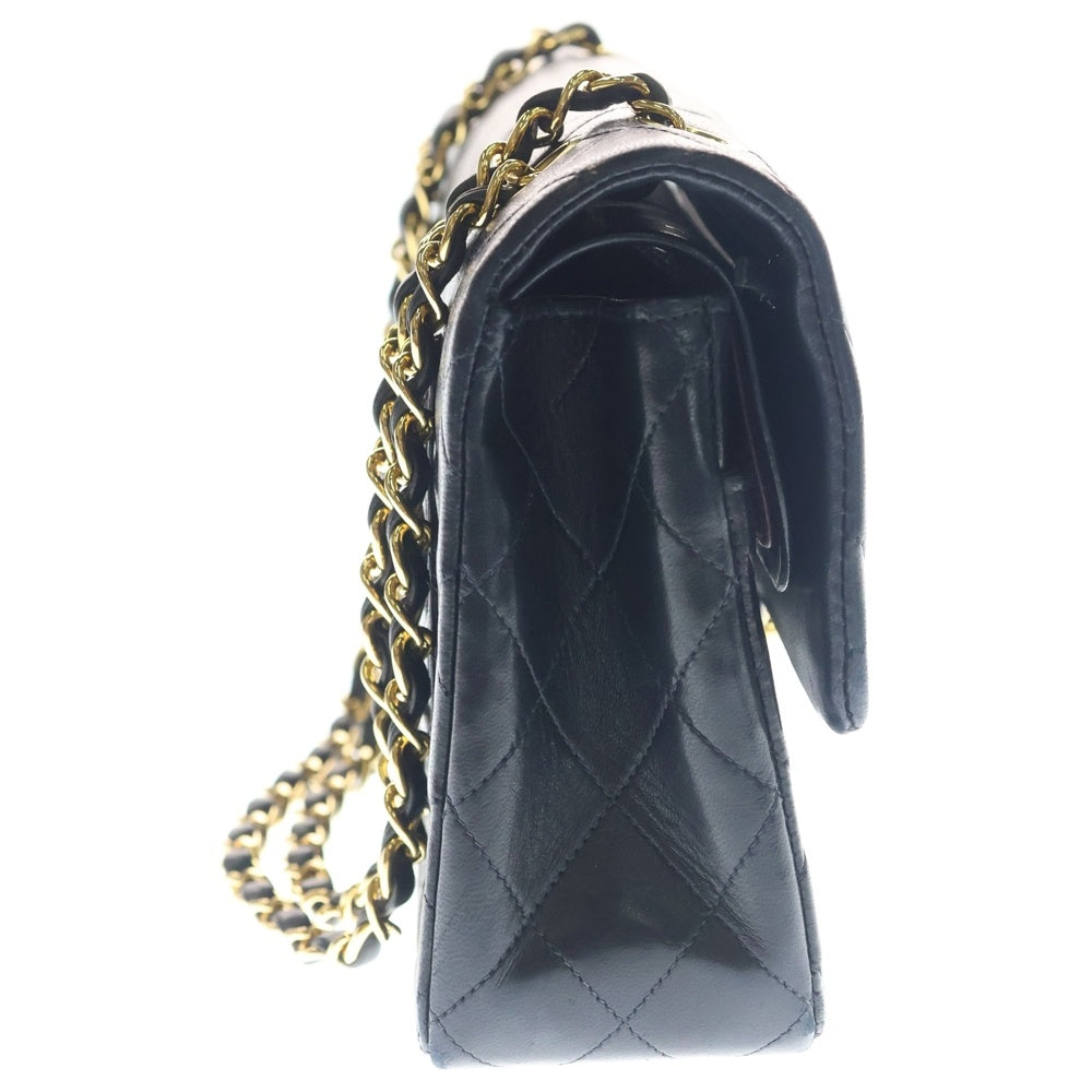 CHANEL(シャネル) マトラッセ25 ダブルフラップ ダブルチェーン ショルダーバッグ ブラック ラムスキン ゴールド金具 レディース