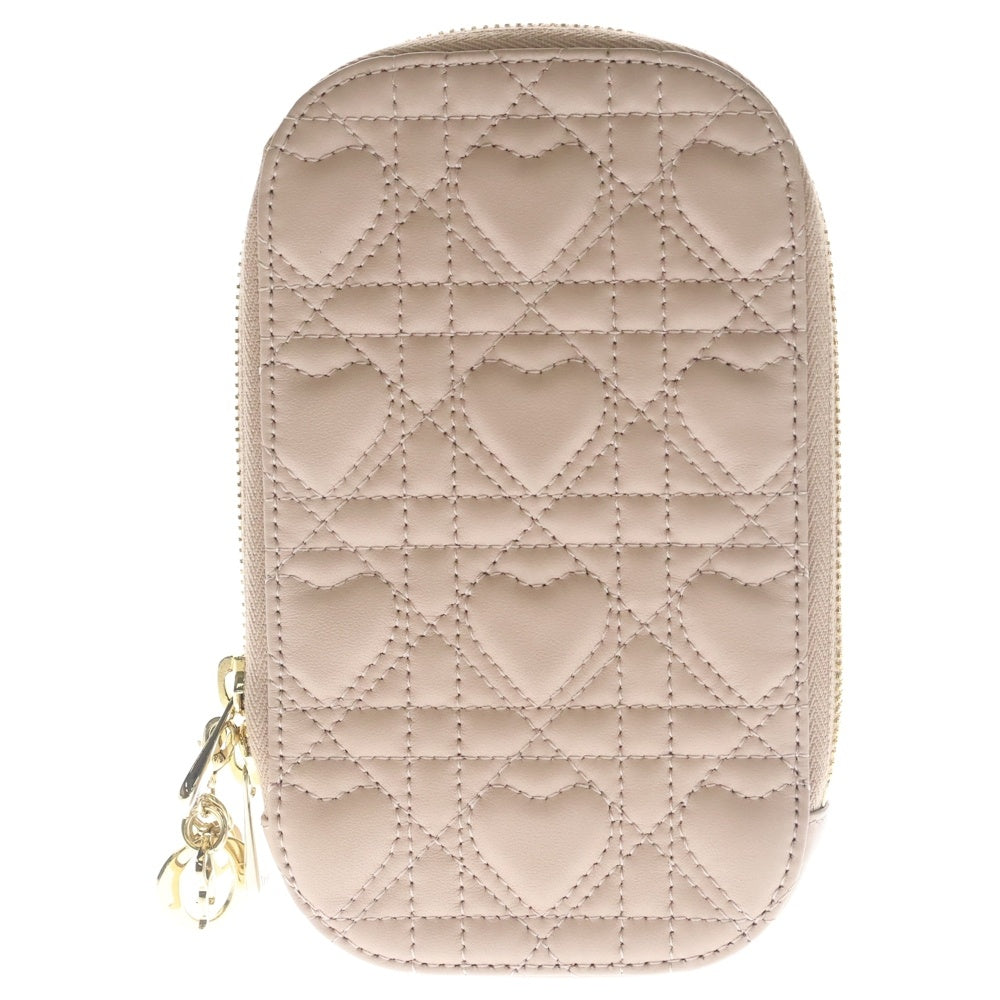 Christian Dior(クリスチャンディオール) フォンホルダー カナージュ ショルダーバッグ チェーンバッグ ミニバッグ ピンク ハート レザー ゴールド金具 レディース