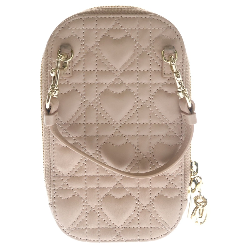 Christian Dior(クリスチャンディオール) フォンホルダー カナージュ ショルダーバッグ チェーンバッグ ミニバッグ ピンク ハート レザー ゴールド金具 レディース