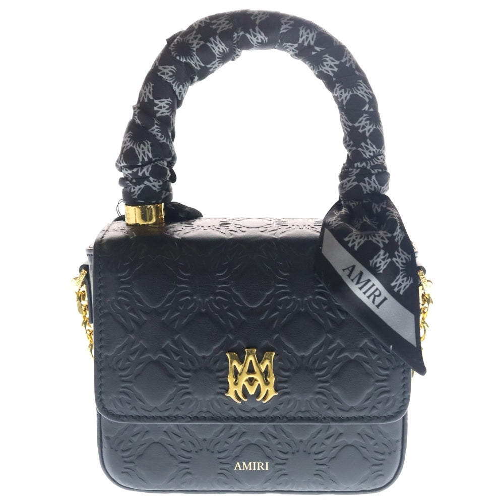 AMIRI(アミリ) Ma Quad エンボスレザー 2WAY ハンド チェーンショルダーバッグ ゴールド金具 ブラック レディース