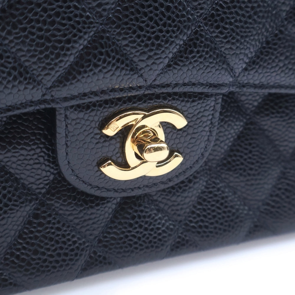 CHANEL(シャネル) マトラッセ23 ダブルフラップ ダブルチェーン ショルダーバッグ ブラック キャビアスキン ゴールド金具 レディース
