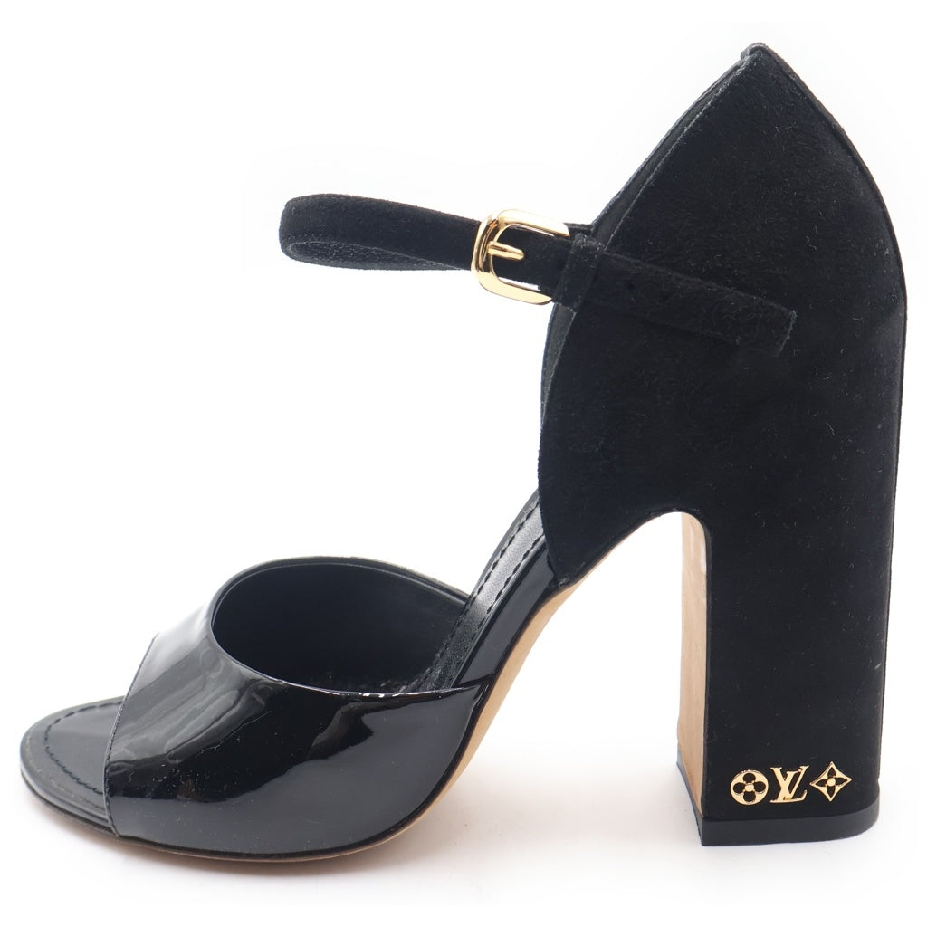 LOUIS VUITTON(ルイヴィトン) ドナライン パテント スウェード コンビレザー ヒール サンダル シューズ ブラック レディース M12051