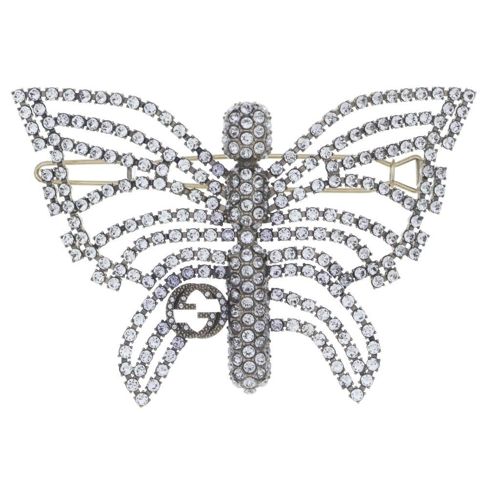 GUCCI(グッチ) インターロッキングG バタフライ ラインストーン ヘアクリップ ヘアピン シルバー レディース