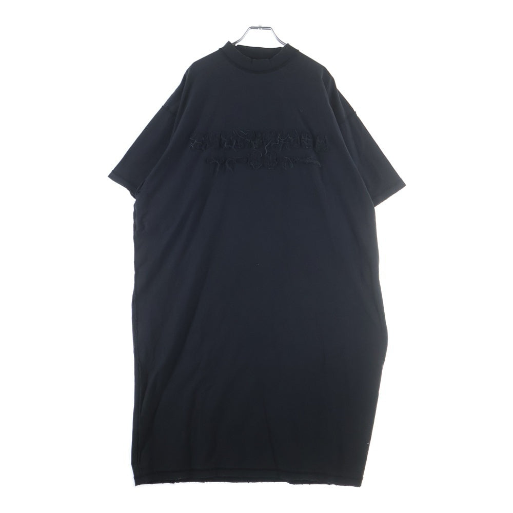 BALENCIAGA(バレンシアガ) ダメージ加工 ワッペンロゴ オーバーサイズ 半袖Tシャツ ワンピース ブラック レディース 793840