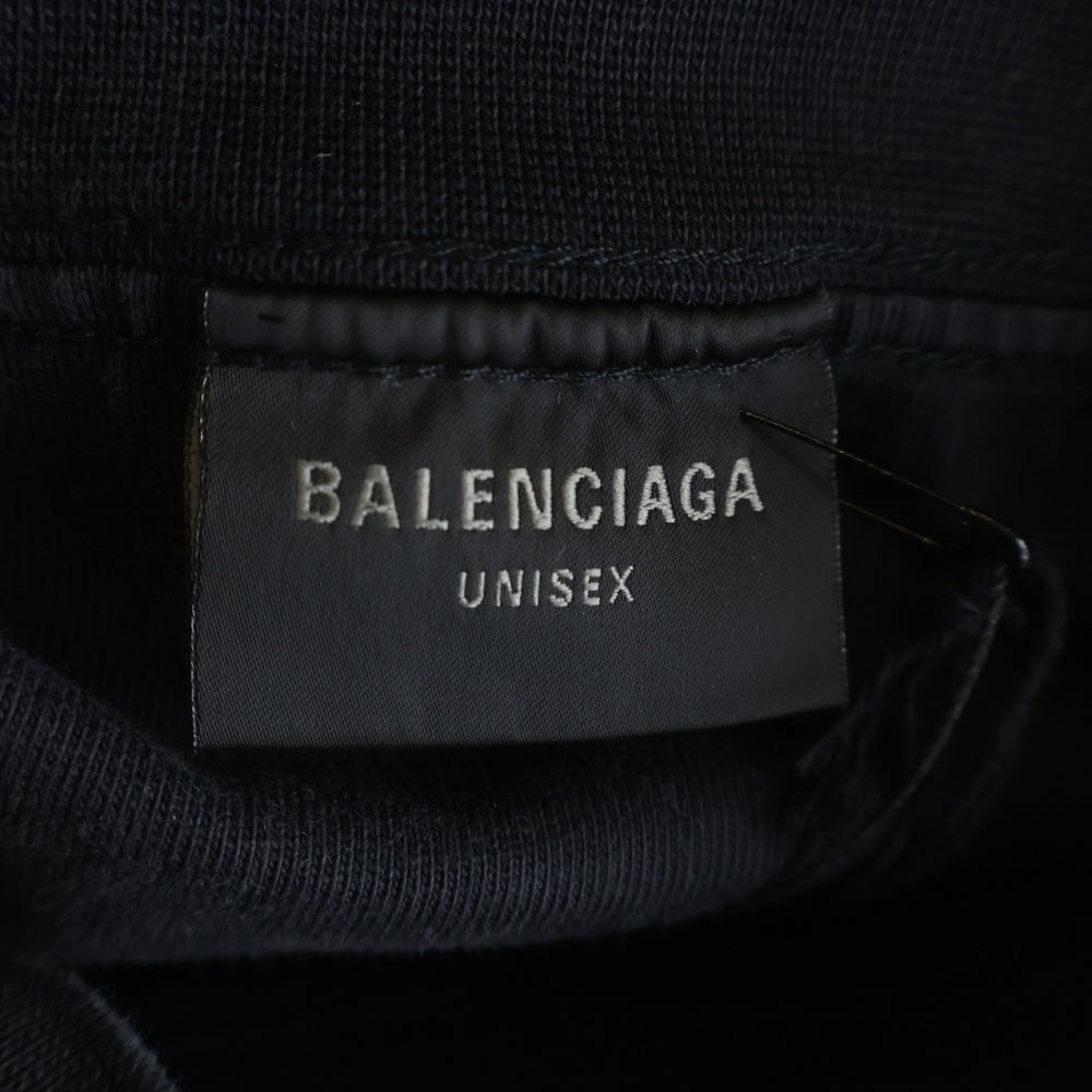 BALENCIAGA(バレンシアガ) ダメージ加工 ワッペンロゴ オーバーサイズ 半袖Tシャツ ワンピース ブラック レディース 793840