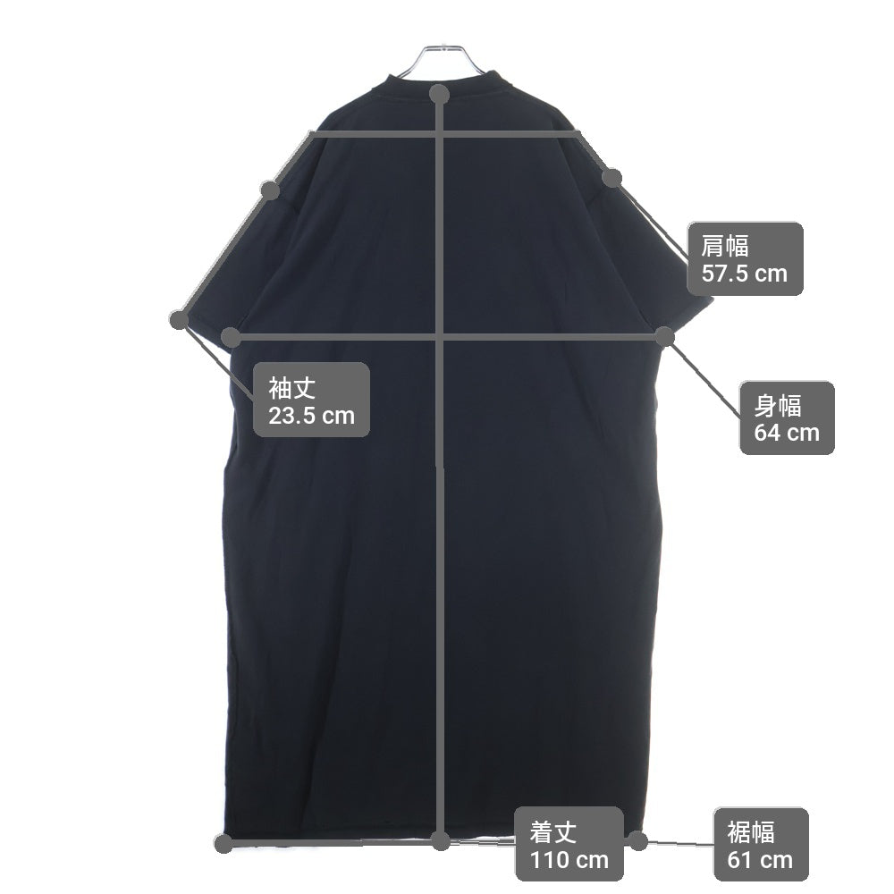 BALENCIAGA(バレンシアガ) ダメージ加工 ワッペンロゴ オーバーサイズ 半袖Tシャツ ワンピース ブラック レディース 793840