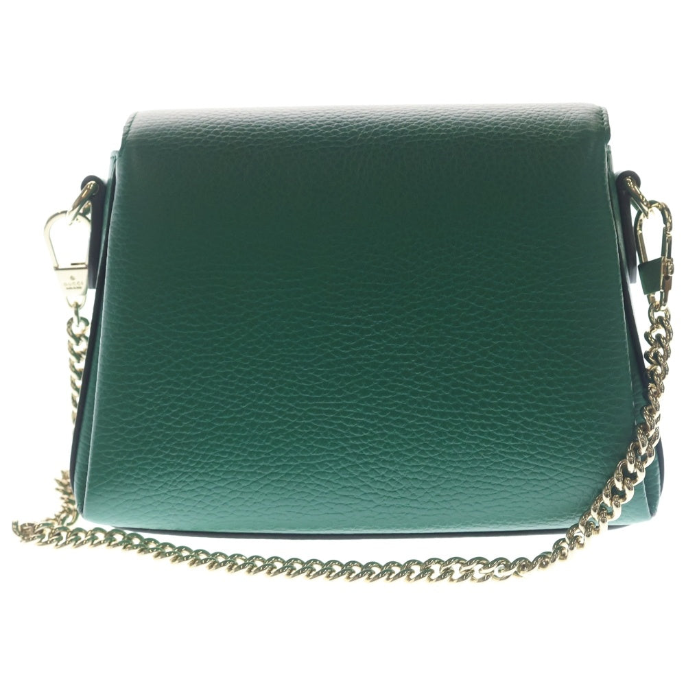 GUCCI(グッチ) インターロッキングG ショルダーバッグ チェーンバッグ グリーン レザー 607720 ゴールド金具 レディース