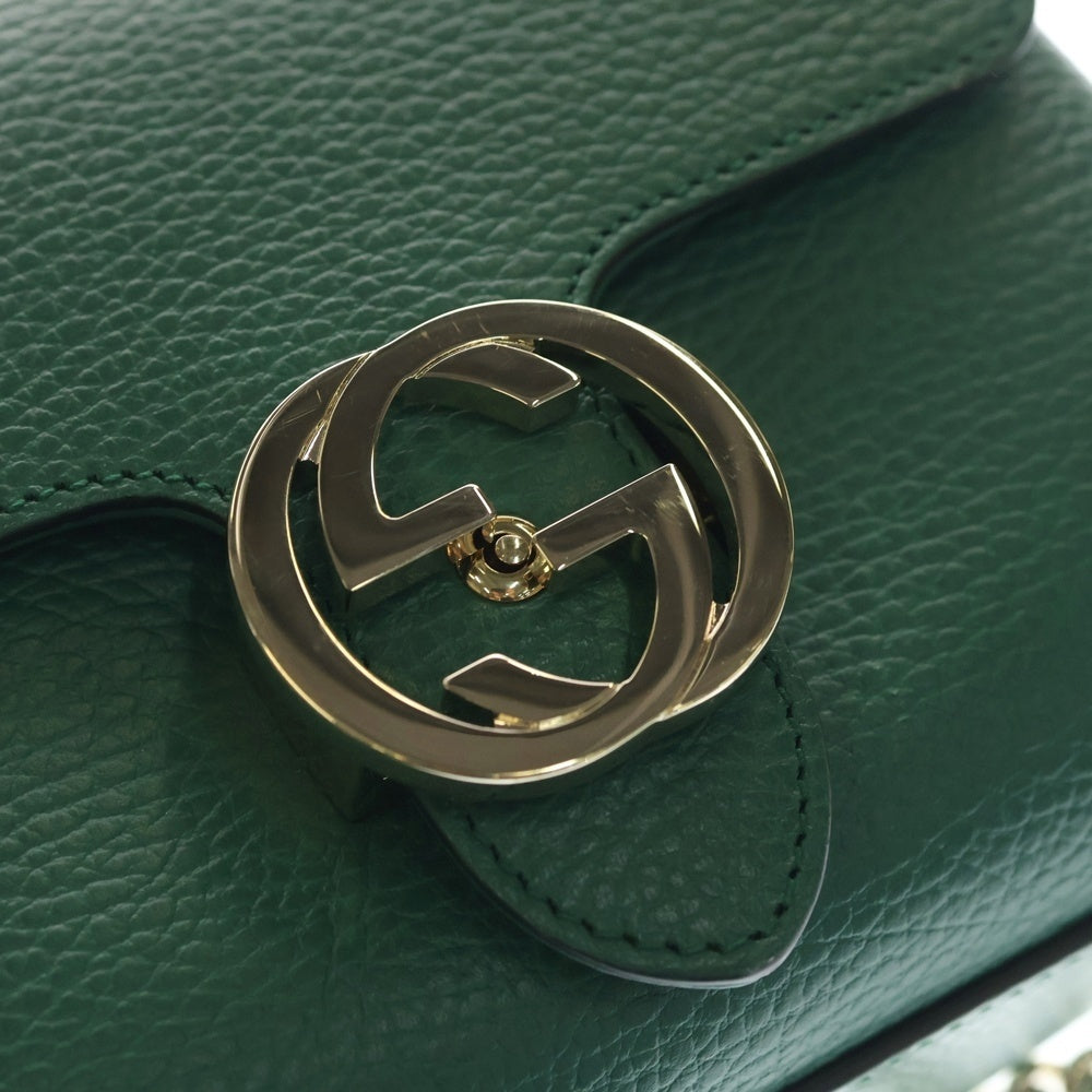 GUCCI(グッチ) インターロッキングG ショルダーバッグ チェーンバッグ グリーン レザー 607720 ゴールド金具 レディース
