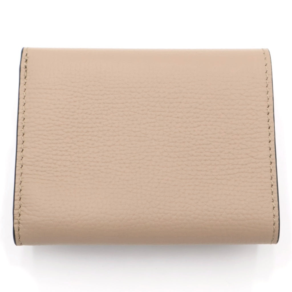 LOEWE(ロエベ) アナグラム トライフォールド コンパクトウォレット 三つ折り財布 コインケース ベージュ レザー シルバー金具 レディース