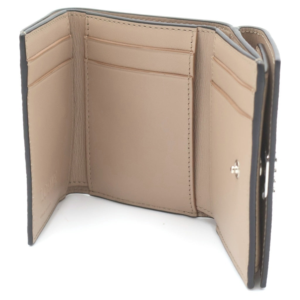LOEWE(ロエベ) アナグラム トライフォールド コンパクトウォレット 三つ折り財布 コインケース ベージュ レザー シルバー金具 レディース