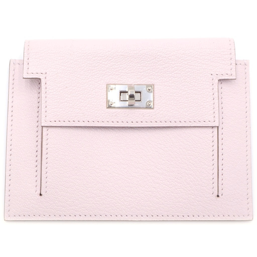 HERMES(エルメス) ケリーポケット コンパクト カードケース 小物入れ ライトピンク シェーブル U刻印 シルバー金具 レディース