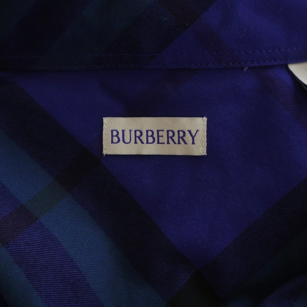 BURBERRY(バーバリー) ノバチェック総柄 ワンポイントロゴ刺繍 ボタンダウン 長袖シャツ ブルー 8082887