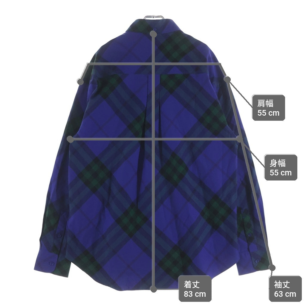 BURBERRY(バーバリー) ノバチェック総柄 ワンポイントロゴ刺繍 ボタンダウン 長袖シャツ ブルー 8082887
