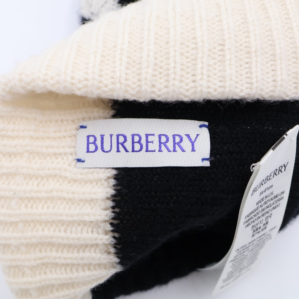 BURBERRY(バーバリー) ニットキャップ ビーニー ブラック×ホワイト