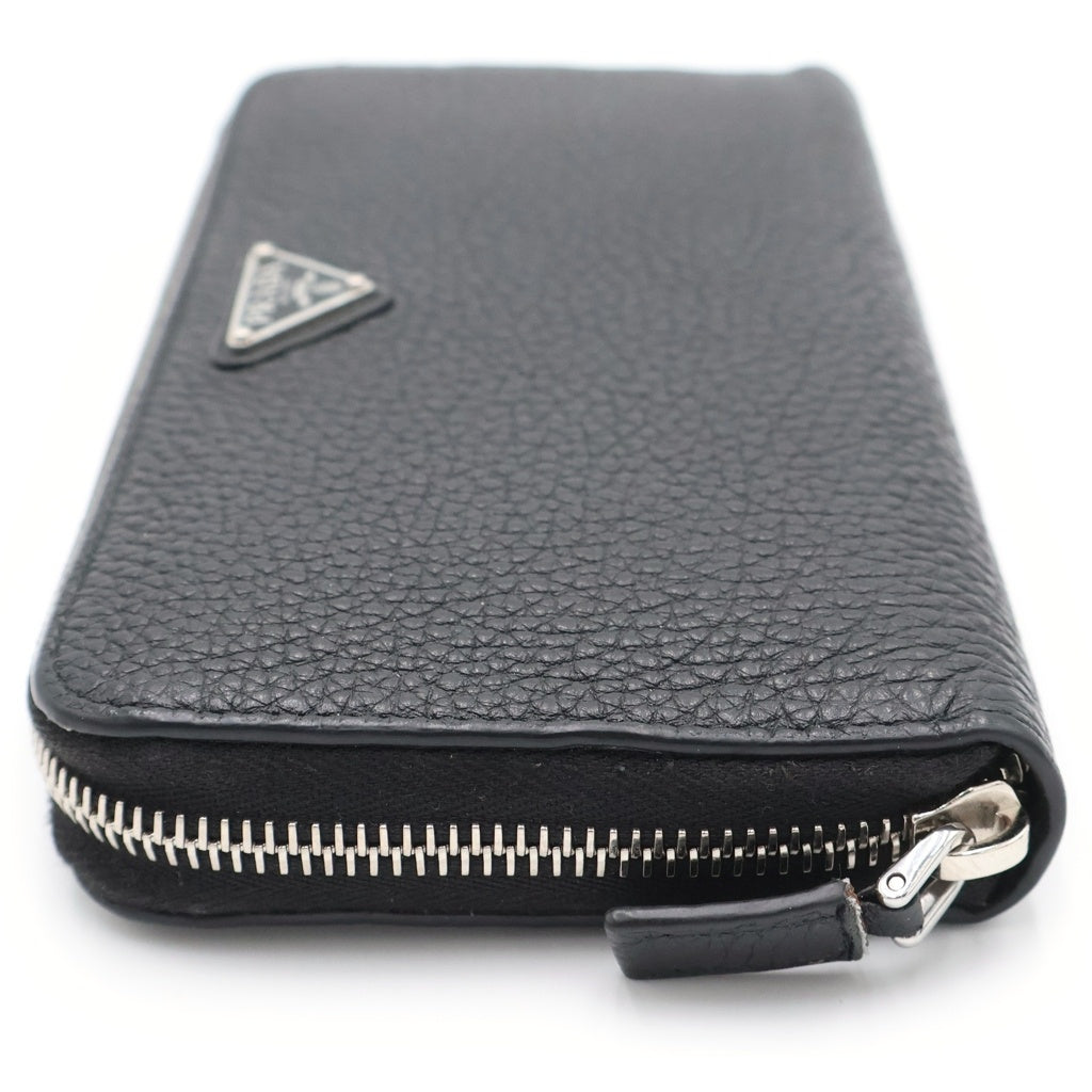 PRADA(プラダ) トライアングルロゴプレート レザー ラウンドファスナー ロングウォレット 長財布 シルバー金具 ブラック 2ML317