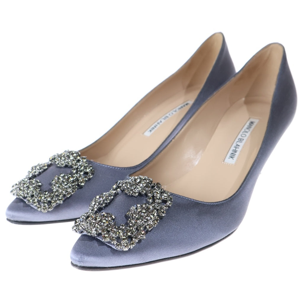 MANOLO BLAHNIK(マノロブラニク) ハンギシ クリスタルバックル サテン ヒール パンプス シューズ グレー レディース