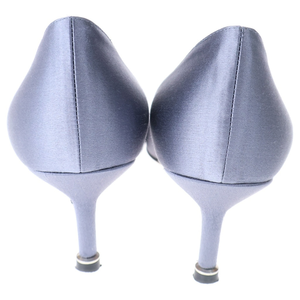 MANOLO BLAHNIK(マノロブラニク) ハンギシ クリスタルバックル サテン ヒール パンプス シューズ グレー レディース
