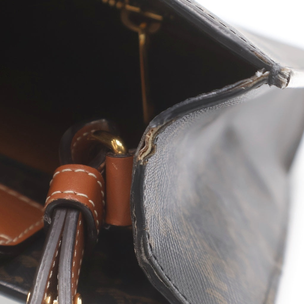 CELINE(セリーヌ) バーティカルカバ スモール 2WAYバッグ ハンドバッグ トートバッグ ショルダーバッグ ブラウン レザー×PVC ゴールド金具 レディース