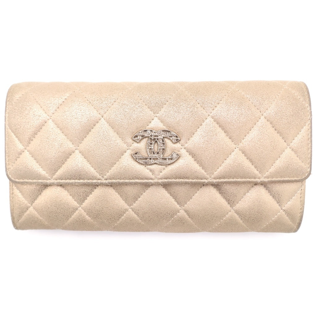 CHANEL(シャネル) マトラッセ ロングウォレット 長財布 カードケース ゴートスキン×シャンパンゴールド A80002 シルバー金具 レディース
