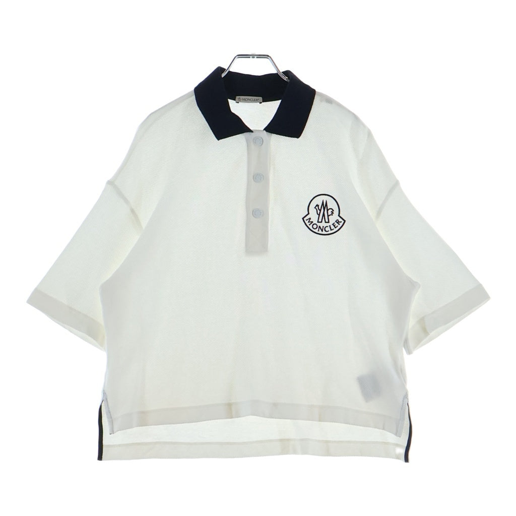 MONCLER(モンクレール) 23SS ロゴ刺繍 半袖 ポロシャツ ホワイト/ネイビー I10938A00005 レディース