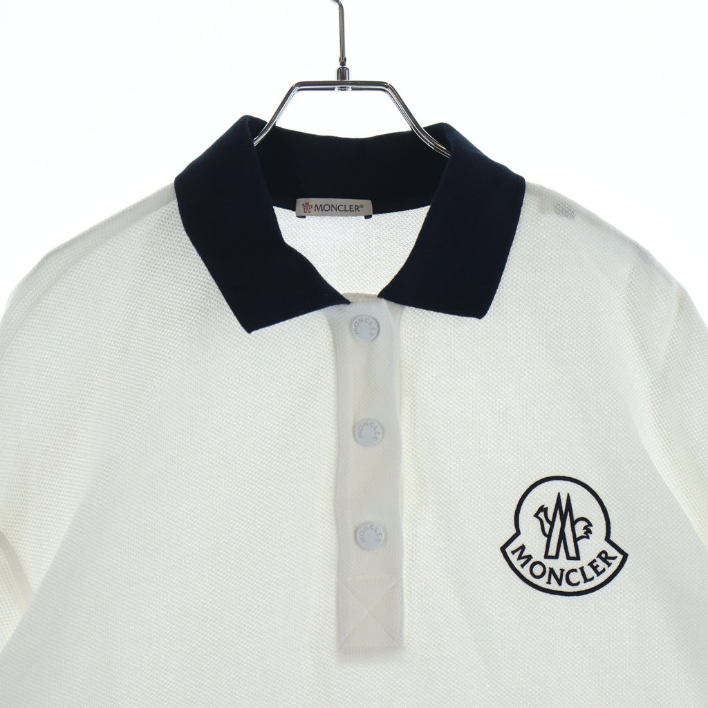 MONCLER(モンクレール) 23SS ロゴ刺繍 半袖 ポロシャツ ホワイト/ネイビー I10938A00005 レディース