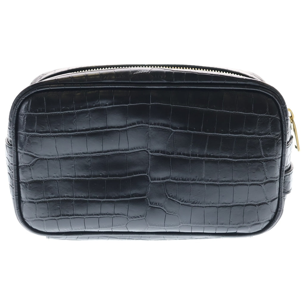 SAINT LAURENT PARIS(サンローランパリ) カサンドラ ロゴ クラッチバッグ ポーチ ケース ブラック 型押しクロコ レザー 664555 ゴールド金具 レディース