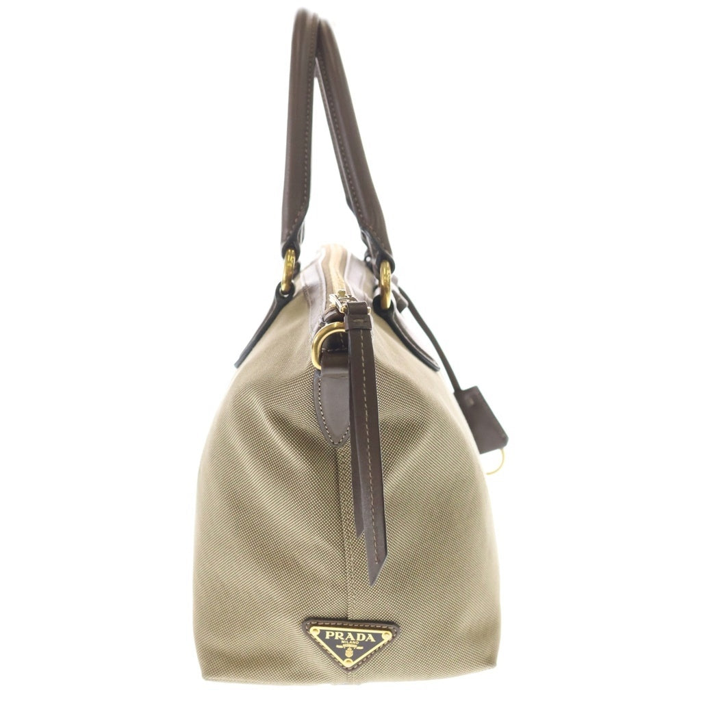 PRADA(プラダ) ロゴジャガード キャンバス レザー ハンド バッグ ベージュ 1BA579 レディース