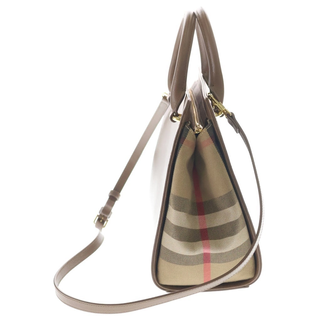 BURBERRY(バーバリー) ノバチェック 切り替え レザー キャンバス 2WAY ハンド ショルダーバッグ ゴールド金具 ブラウン FI9177 レディース
