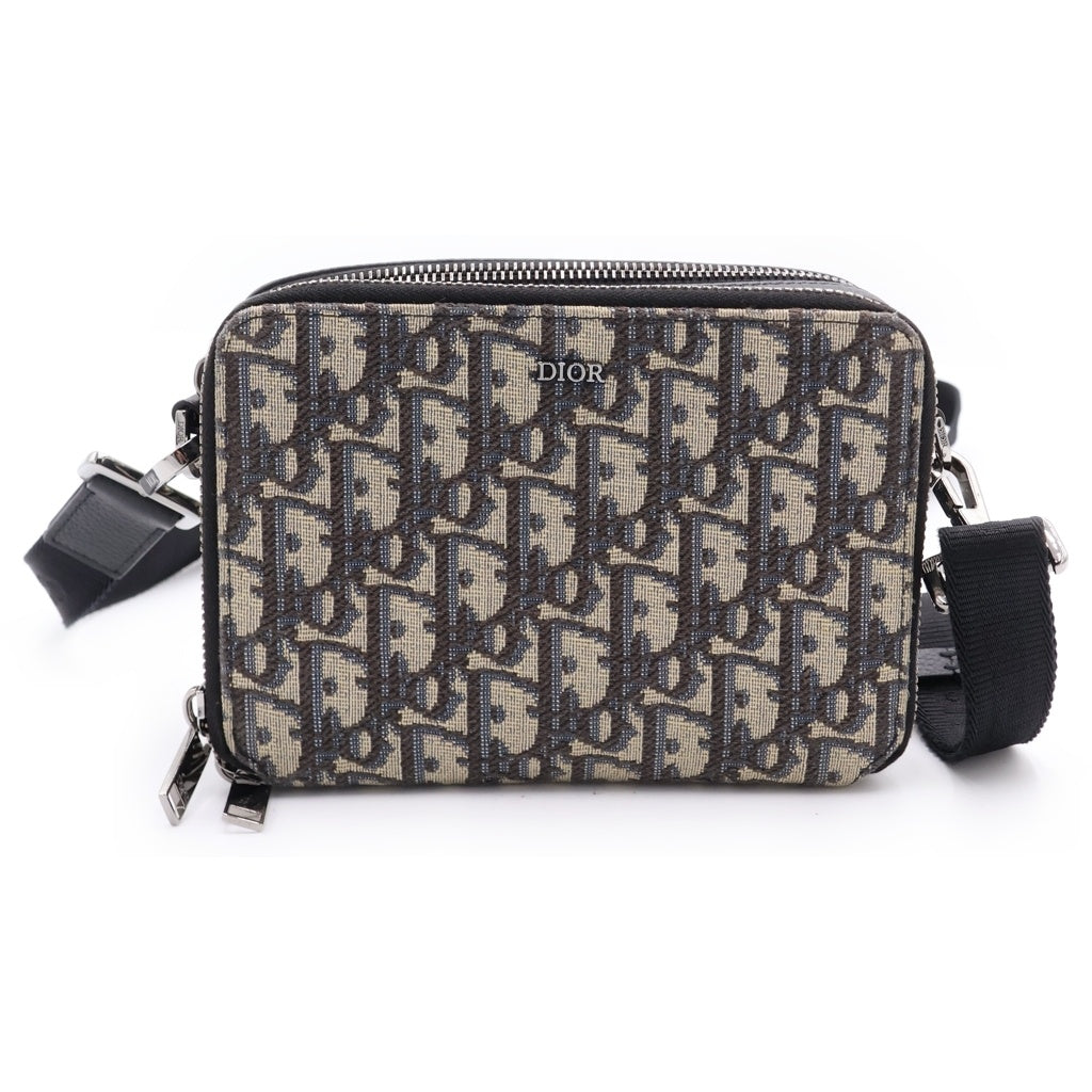 Christian Dior(クリスチャンディオール) オブリーク ジャガード ショルダーバッグ ミニバッグ ブラック×ベージュ キャンバス 20BBC119YSE_H05E シルバー金具 レディース