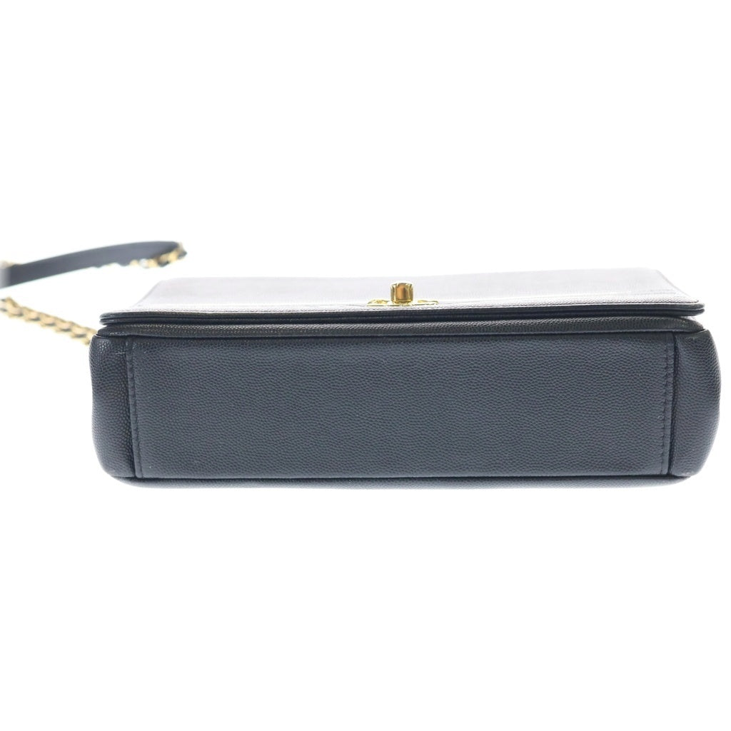 CHANEL(シャネル) キャプテンゴールド フラップバッグ ショルダーバッグ ブラック キャビアスキン ゴールド金具 レディース