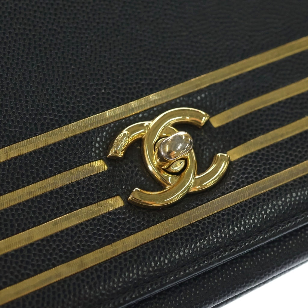 CHANEL(シャネル) キャプテンゴールド フラップバッグ ショルダーバッグ ブラック キャビアスキン ゴールド金具 レディース