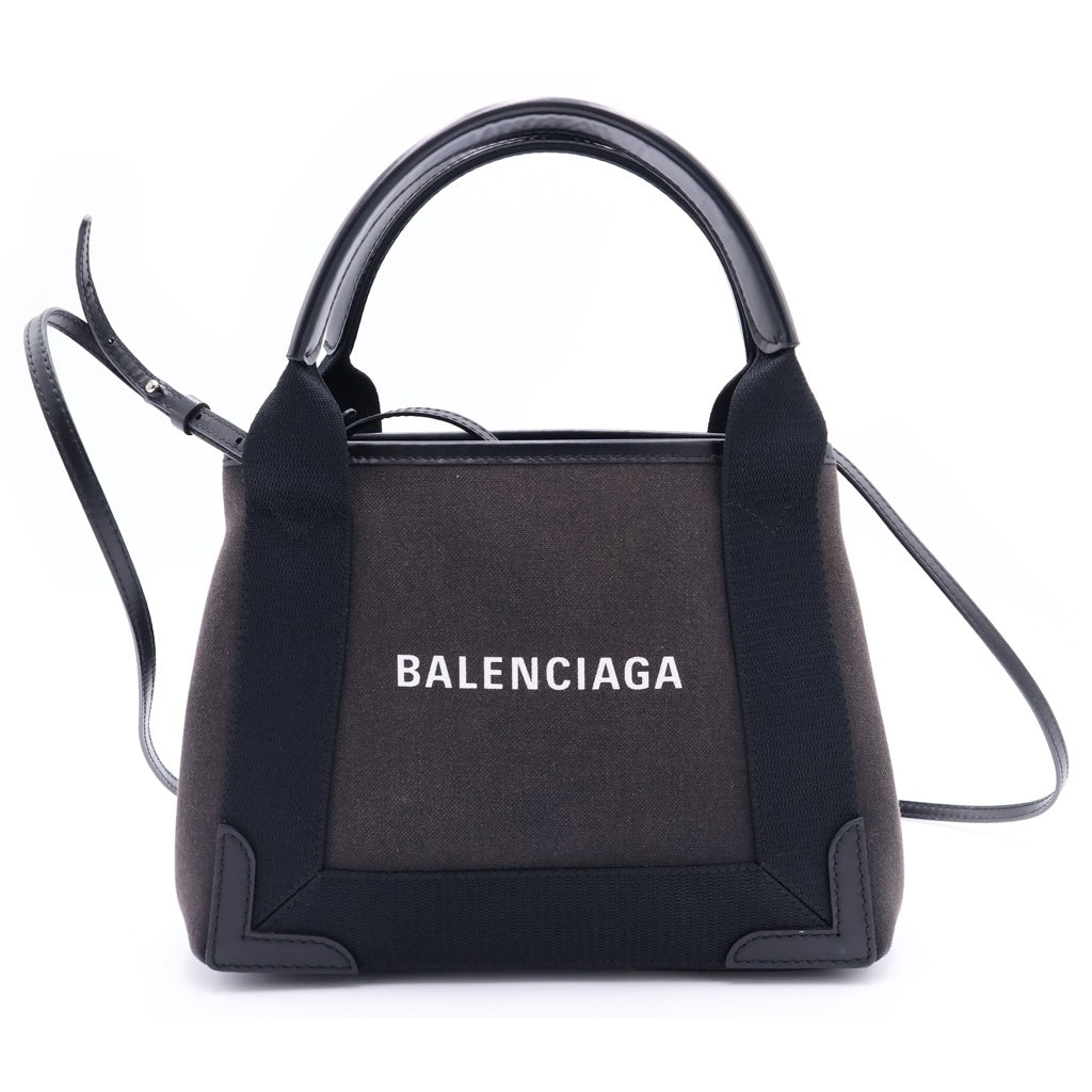 BALENCIAGA(バレンシアガ) カバス XS トートバッグ ショルダーバッグ ネイビー レザー×キャンバス 390346 シルバー金具 レディース
