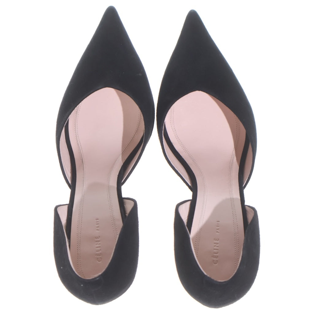 CELINE(セリーヌ) ポインテッドトゥ スエードヒールパンプス ブラック #36 レディース