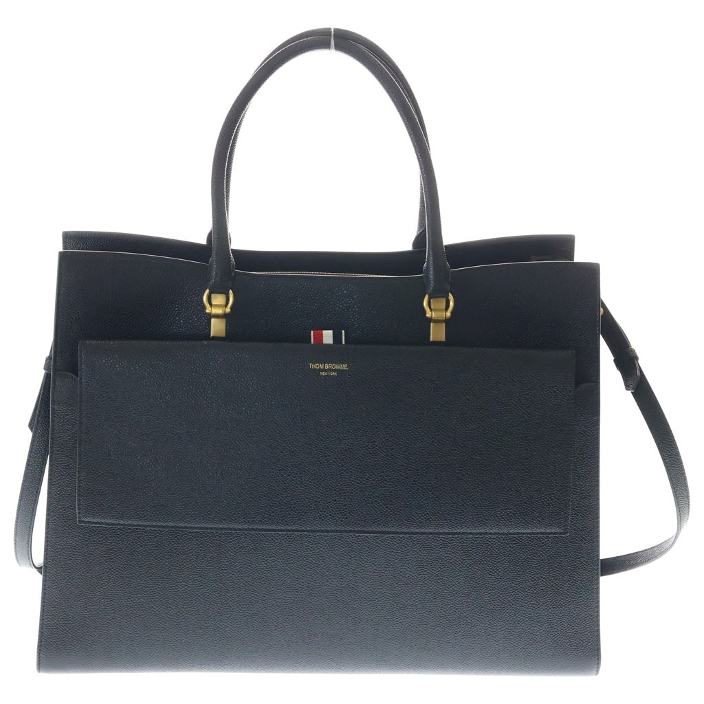 THOM BROWNE(トムブラウン) デュエットハンドバッグ ラージ 2WAYバッグ ショルダーバッグ ブラック レザー ゴールド金具 レディース
