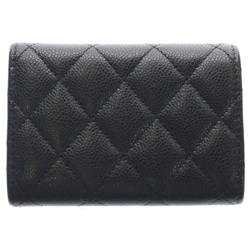 CHANEL(シャネル) マトラッセ キャビアスキン コンパクトウォレット 三つ折り財布 コインケース ブラック キャビアスキン ゴールド金具 レディース