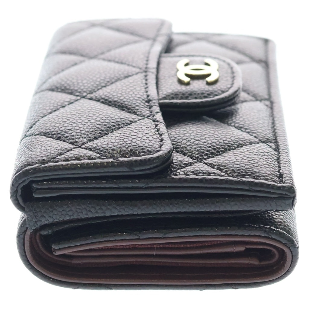 CHANEL(シャネル) マトラッセ キャビアスキン コンパクトウォレット 三つ折り財布 コインケース ブラック キャビアスキン ゴールド金具 レディース