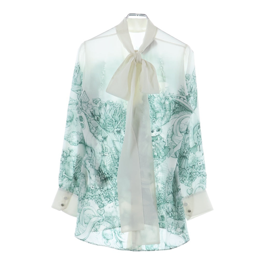 GUCCI(グッチ) ×ヒグチユウコ 25AW シルクブラウス 魔法の森 リボンタイ 長袖シャツ ホワイト/グリーン 863760 ZAUTU レディース
