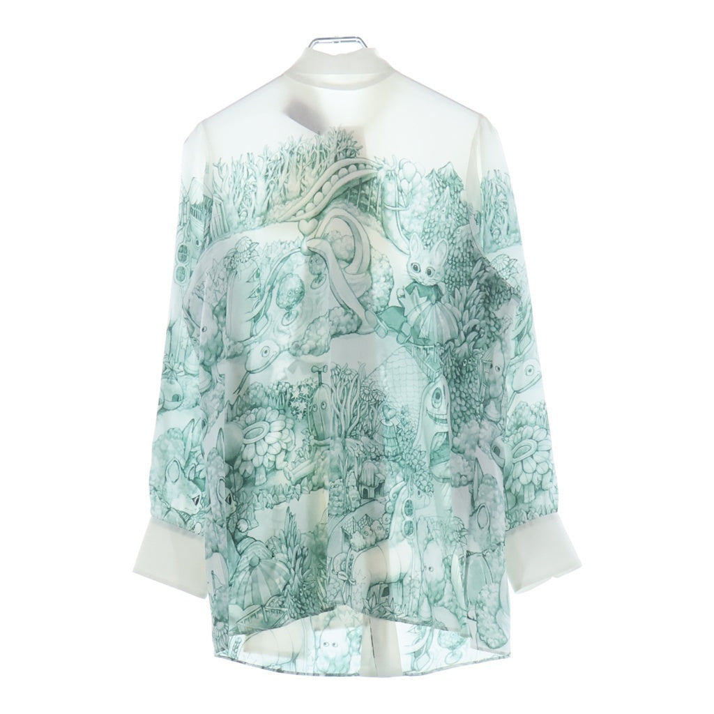 GUCCI(グッチ) ×ヒグチユウコ 25AW シルクブラウス 魔法の森 リボンタイ 長袖シャツ ホワイト/グリーン 863760 ZAUTU レディース