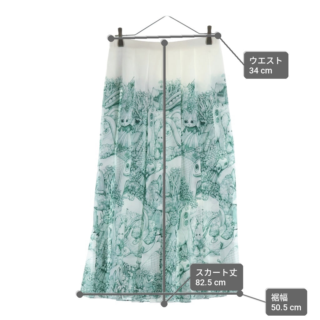 GUCCI(グッチ) ×ヒグチユウコ プリーツロングスカート 魔法の森 シルク ホワイト/グリーン 865513 ZAUWT レディース