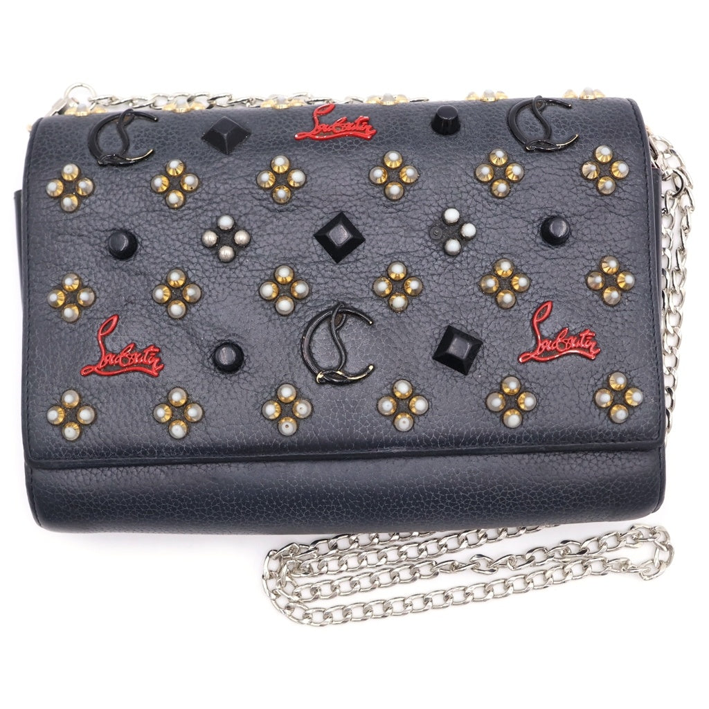 CHRISTIAN LOUBOUTIN(クリスチャンルブタン) パロマチェーンミニバッグ ショルダーバッグ グレー レザー シルバー金具 レディース