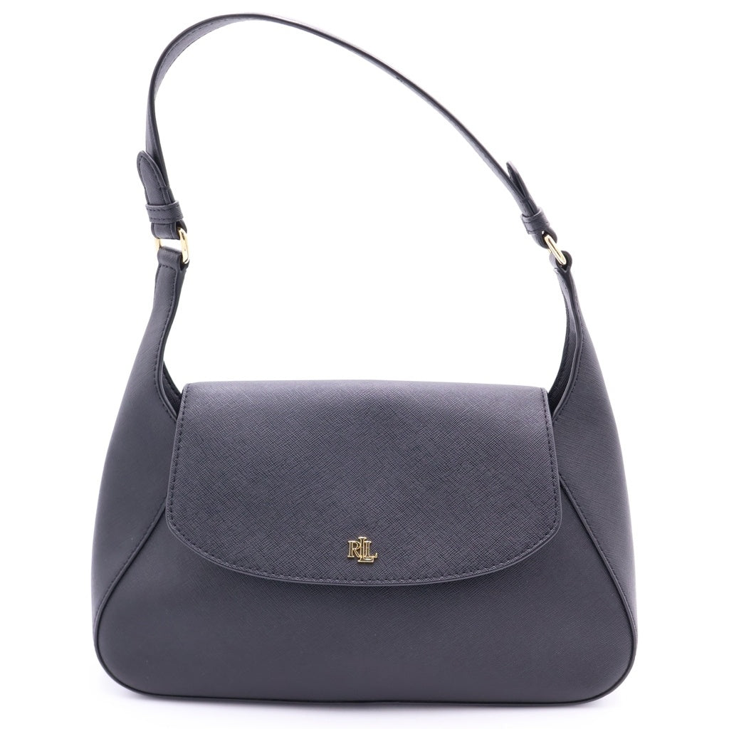 POLO RALPH LAUREN(ポロラルフローレン) ロゴプレート レザー ワンショルダー バッグ ゴールド金具 ブラック レディース