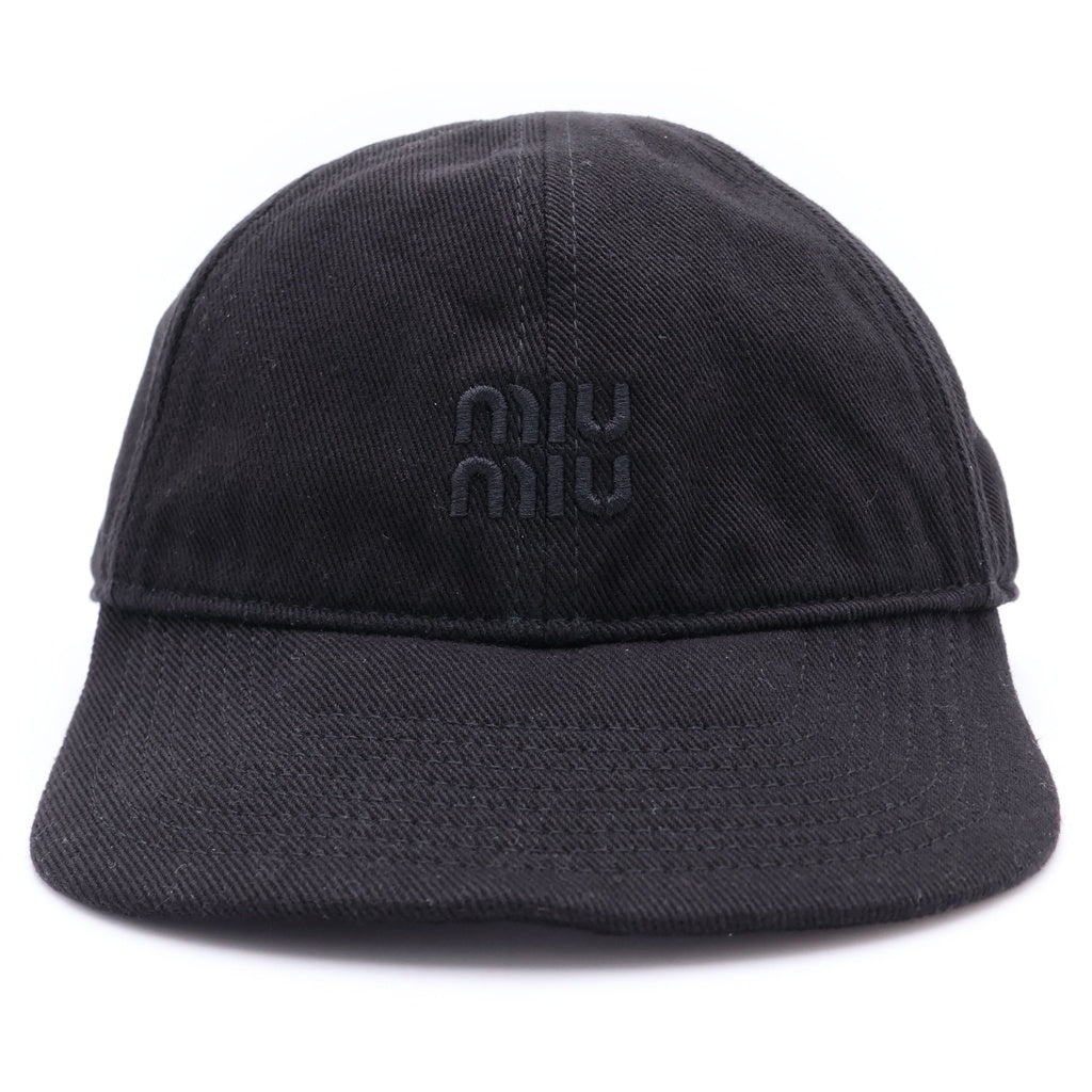 miumiu(ミュウミュウ) ドリル ベースボールキャップ 帽子 デニム コットン ロゴ ブラック 5HC370 レディース