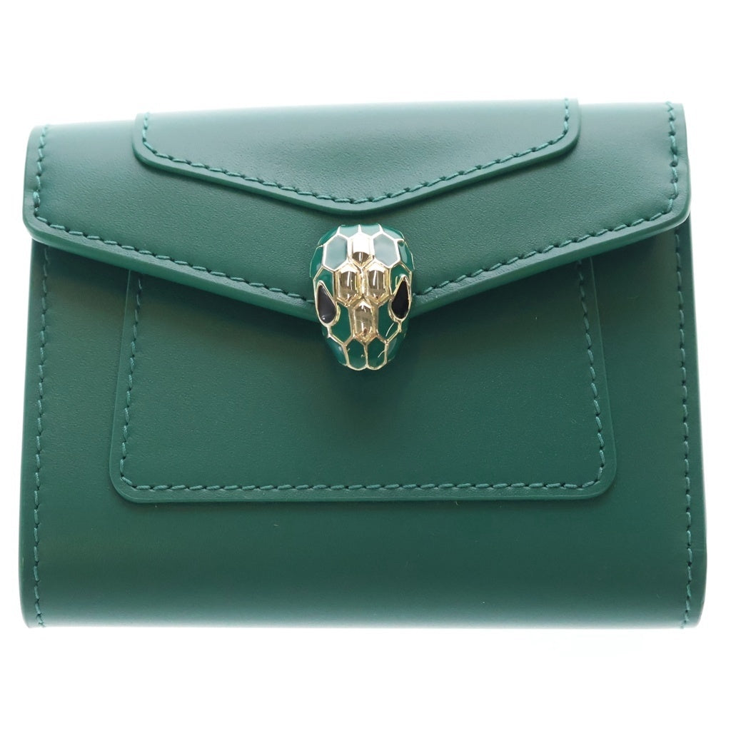 BVLGARI(ブルガリ) セルペンティ フォーエバー コンパクトウォレット 三つ折り財布 コインケース グリーン レザー ゴールド金具 レディース