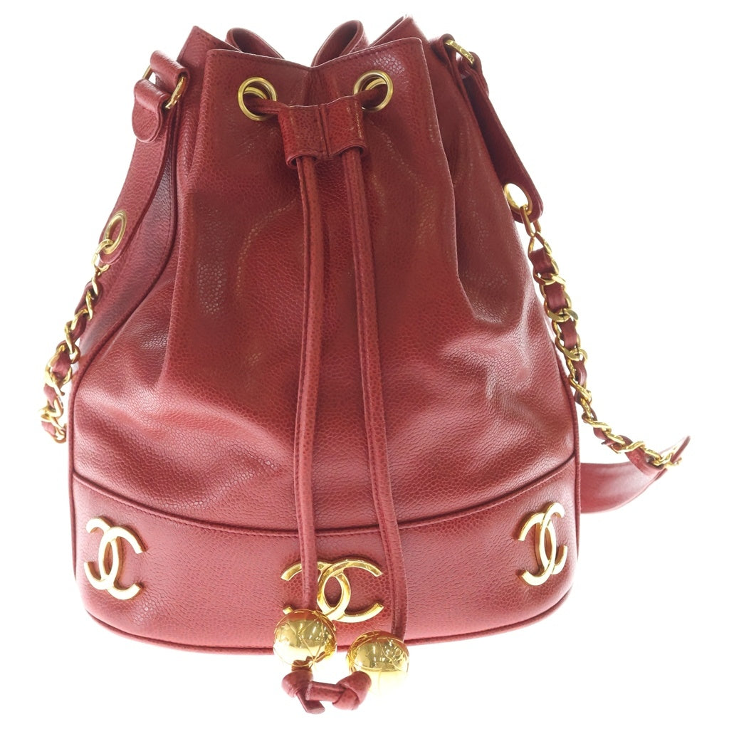 CHANEL(シャネル) チェーンショルダーバッグ トリプルココ チェーンショルダーバッグ レッド キャビアスキン 301SB179 ゴールド金具 レディース