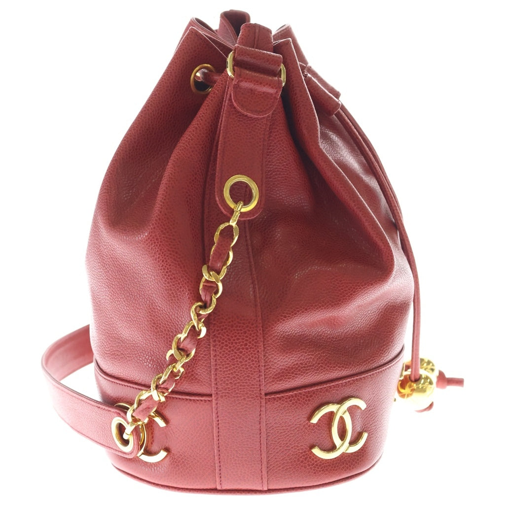 CHANEL(シャネル) チェーンショルダーバッグ トリプルココ チェーンショルダーバッグ レッド キャビアスキン 301SB179 ゴールド金具 レディース