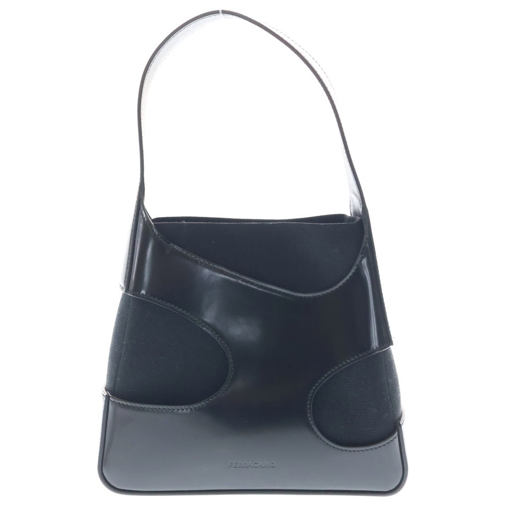 FERRAGAMO(フェラガモ) カットアウト レザー キャンバス ハンドバッグ ブラック レディース