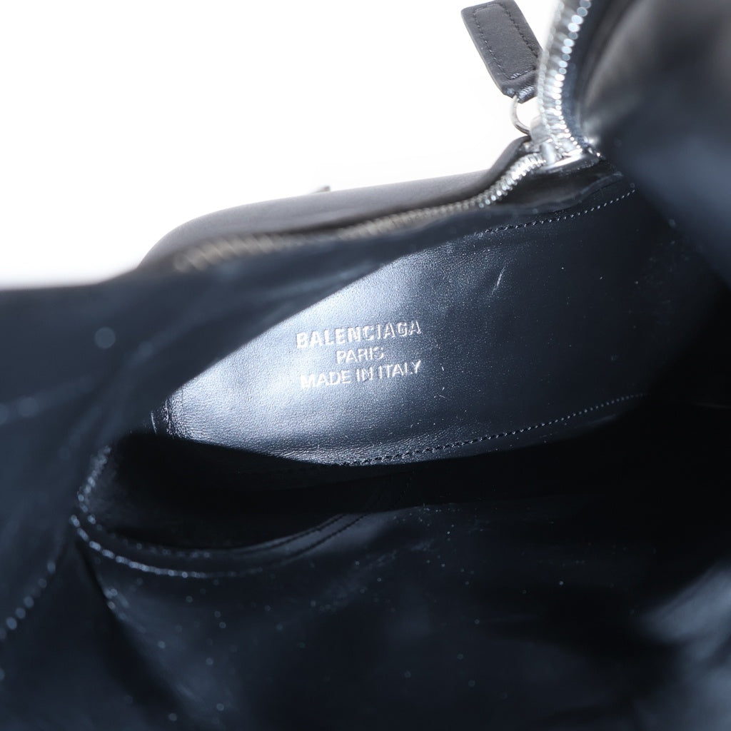 BALENCIAGA(バレンシアガ) Bel Air ベルエア ブーティ サイドジップ レザー スクエアトゥ ヒール ロングブーツ シューズ シルバー金具 ブラック レディース